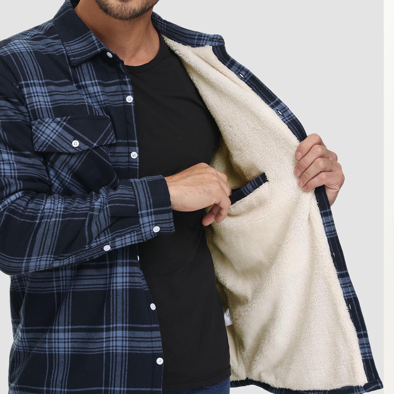 Men's Fleece-Lined Flannel Shirt Jacket - Warm Cotton Winter Coat for Ultimate Comfort