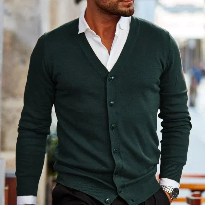 Men's Slim-Fit V-Neck Cardigan - Button Front, Pockets, Stylish Knitwear