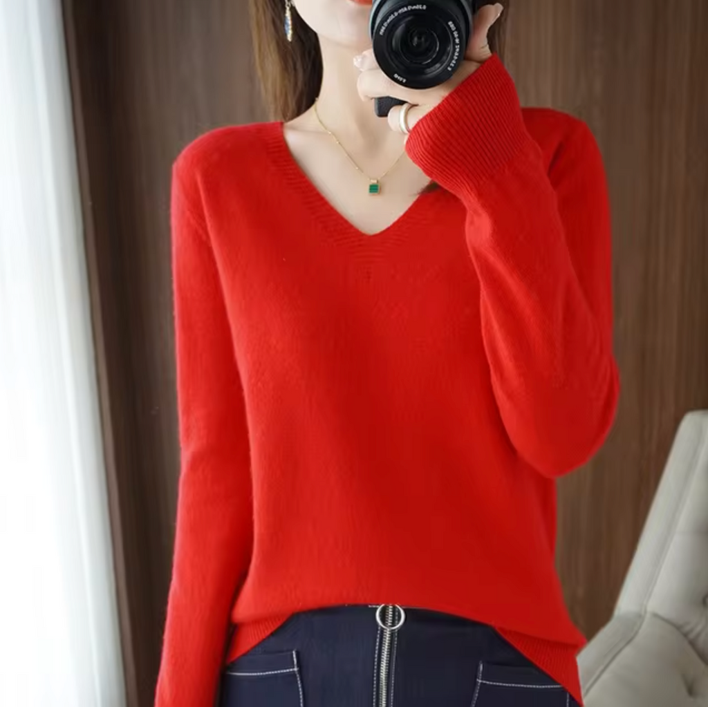 Cashmere V Neck Knit Sweater