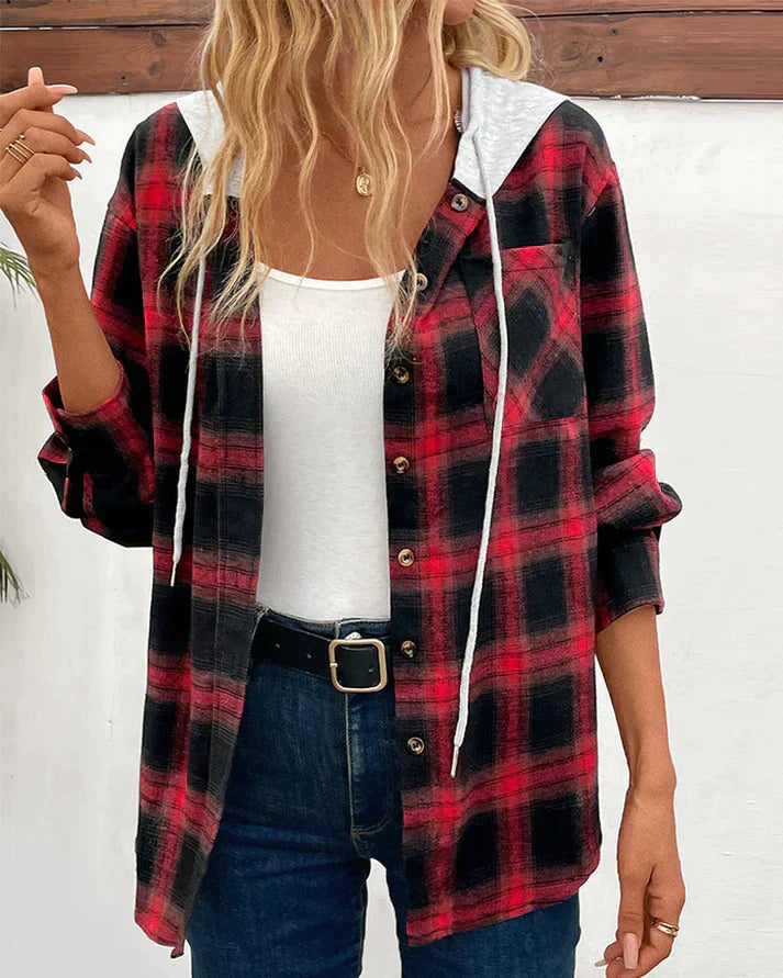 Eden Women's Hooded Checkered Jacket - Stylish & Cozy Outerwear for Fall/Winter