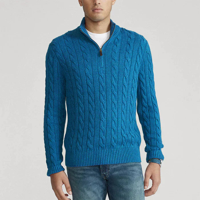 Men's Classic Cable Knit Half-Zip Jumper - Textured Design for Comfort & Style
