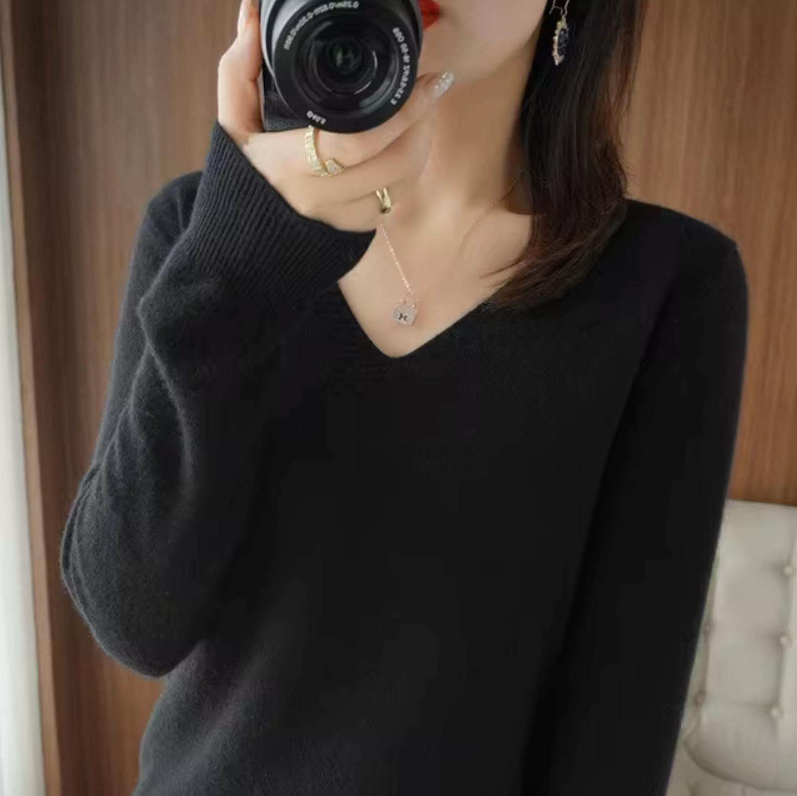 Cashmere V Neck Knit Sweater