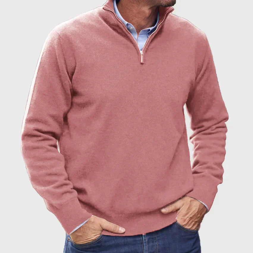 Men's Half-Zip Knit Jumper with Stand Collar & Ribbed Cuffs - Stylish & Comfortable Sweater for Casual Wear