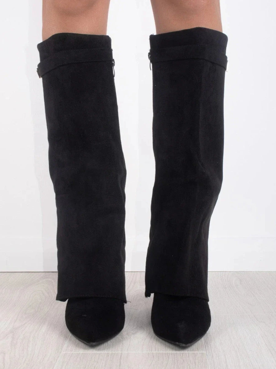 Stylish Women's Knee High Boots - Wide Flare Top & Comfortable Block Heel