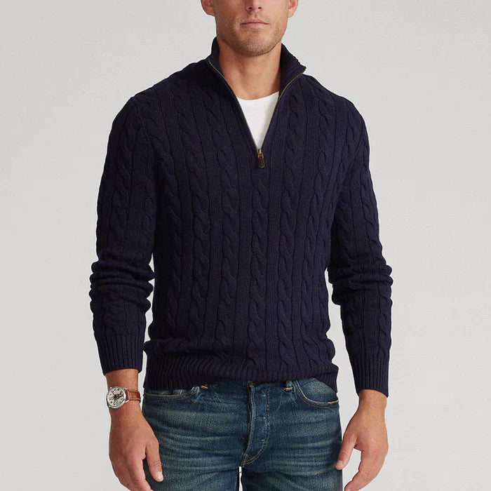 Men's Classic Cable Knit Half-Zip Jumper - Textured Design for Comfort & Style