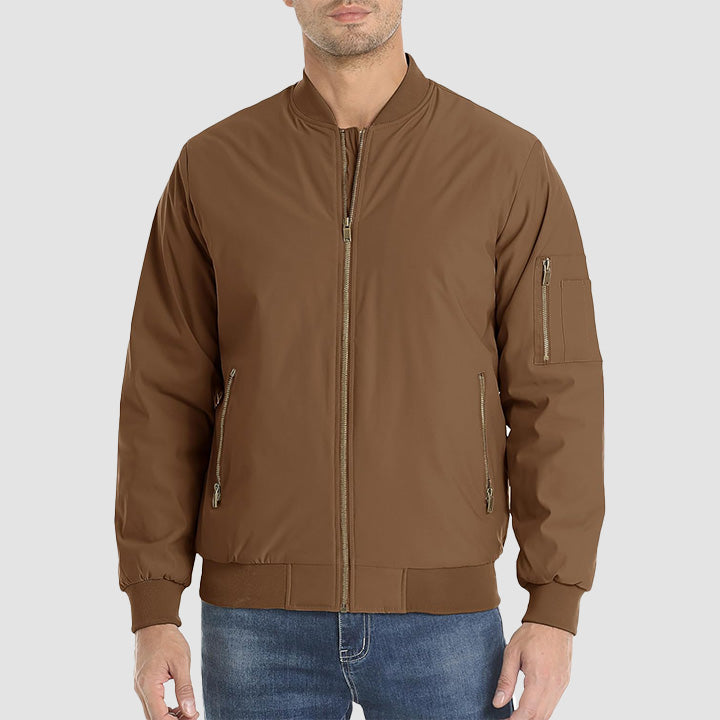 Men's Casual Zip-Up Bomber Jacket - Lightweight Windbreaker for Everyday Wear
