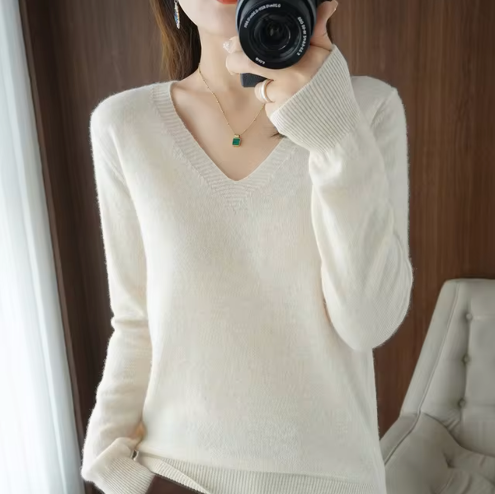 Cashmere V Neck Knit Sweater