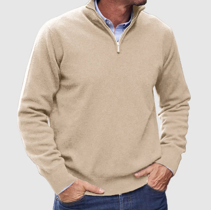 Men's Half-Zip Knit Jumper with Stand Collar & Ribbed Cuffs - Stylish & Comfortable Sweater for Casual Wear