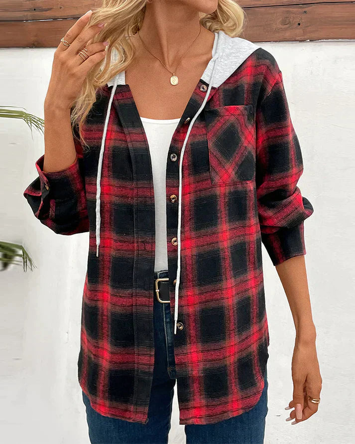 Eden Women's Hooded Checkered Jacket - Stylish & Cozy Outerwear for Fall/Winter