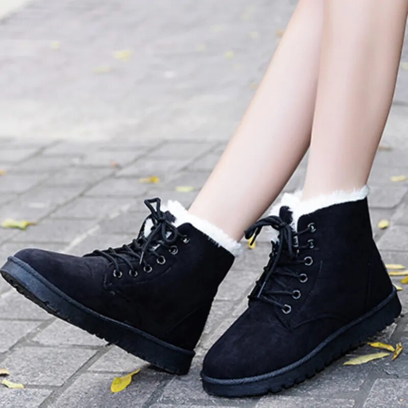 Women's Lace-Up Ankle Boots with Cozy Warm Lining & Non-Slip Sole - Stylish & Comfortable Footwear