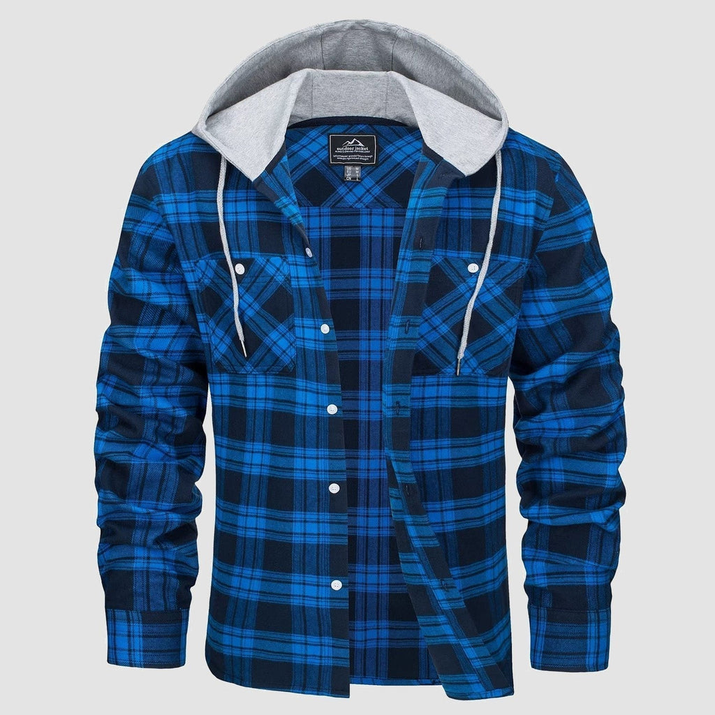 Men's Hooded Flannel Shirt Jacket - Long Sleeve Cotton Plaid - Stylish & Comfortable Outerwear