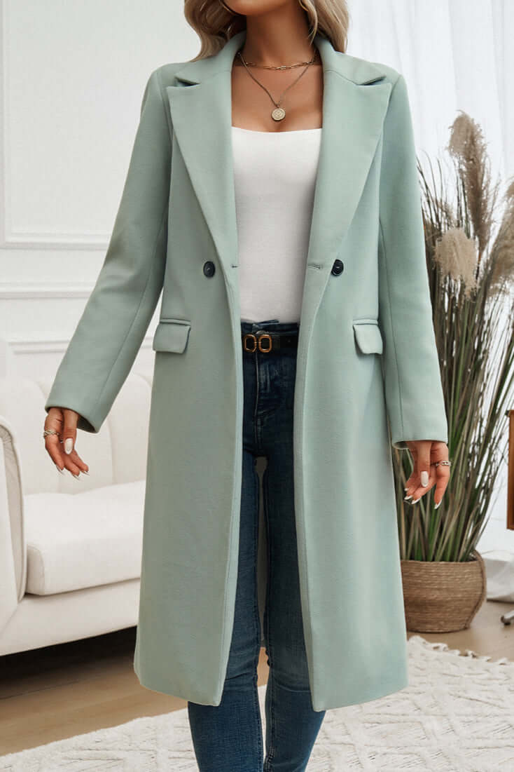 Elegant Women's Double Breasted Long Coat - Stylish & Warm Outerwear for Fall & Winter