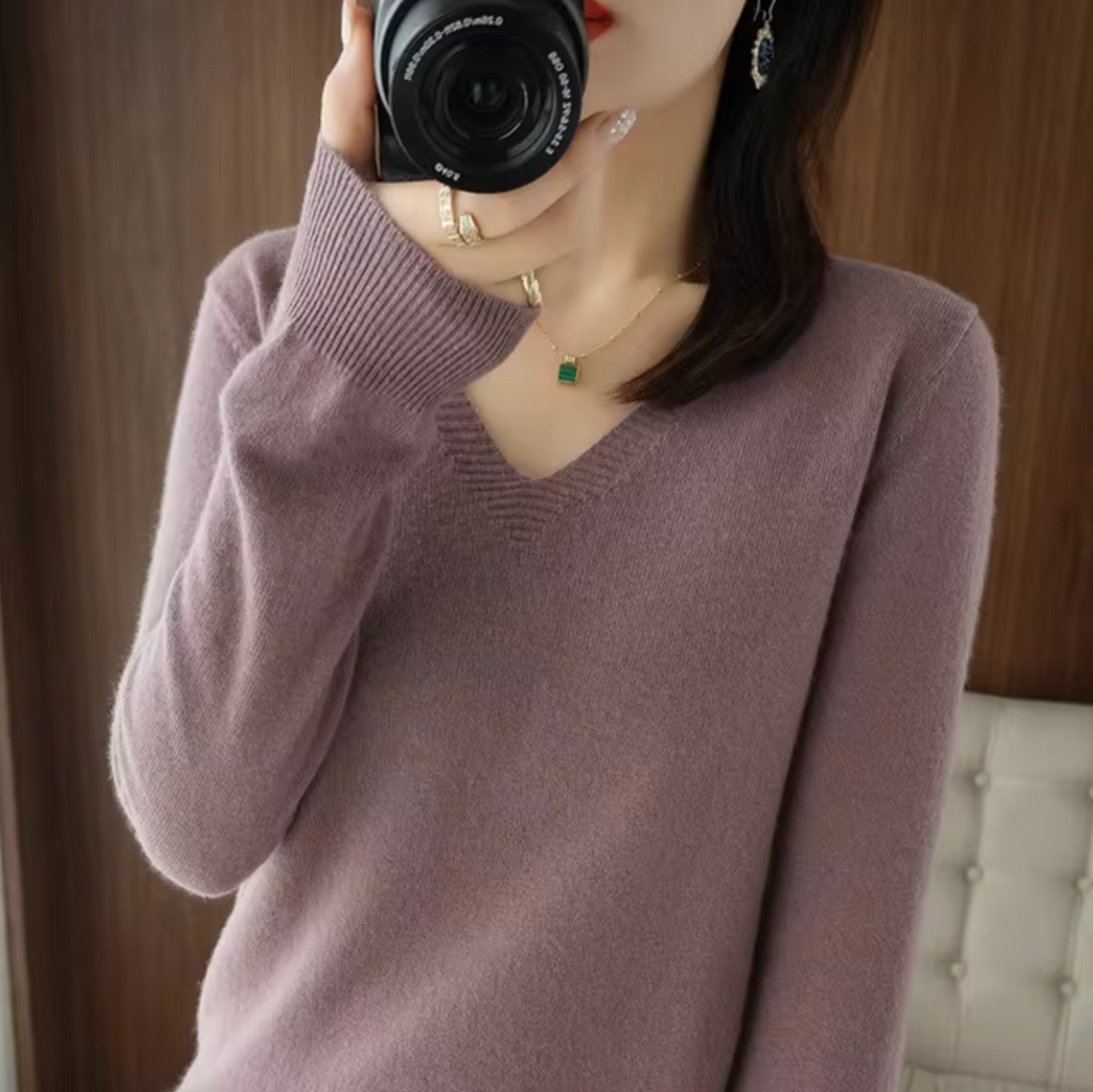 Cashmere V Neck Knit Sweater