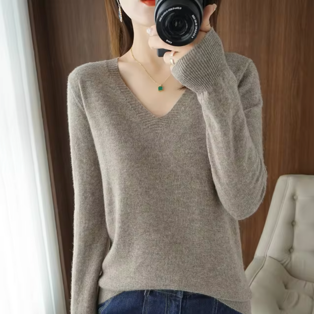 Cashmere V Neck Knit Sweater