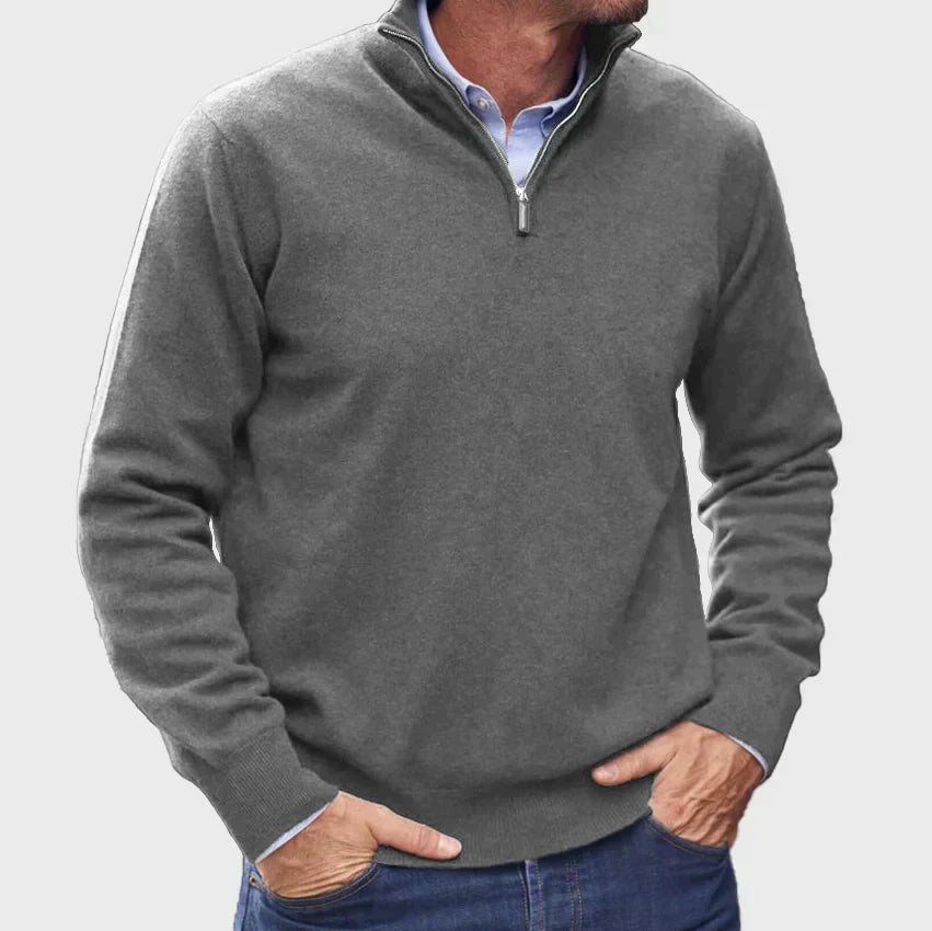 Men's Half-Zip Knit Jumper with Stand Collar & Ribbed Cuffs - Stylish & Comfortable Sweater for Casual Wear