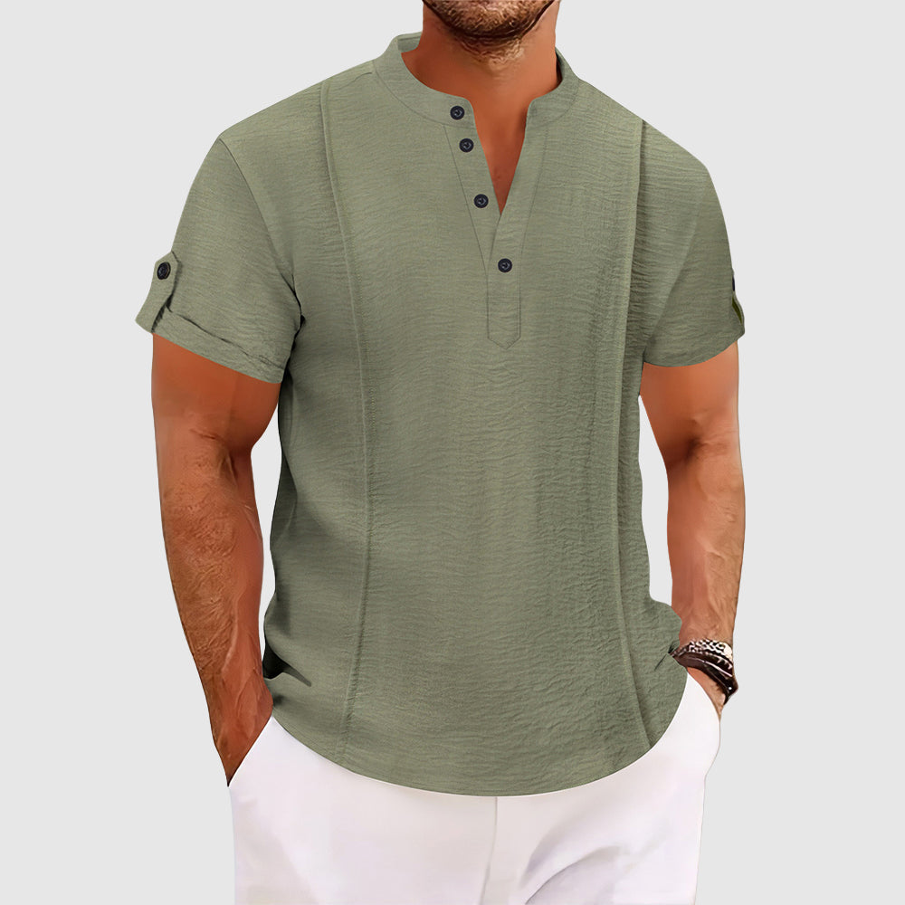 Alessandro Veneti Coastal Breeze Men's Satin-Blend Short Sleeve Comfort Shirt