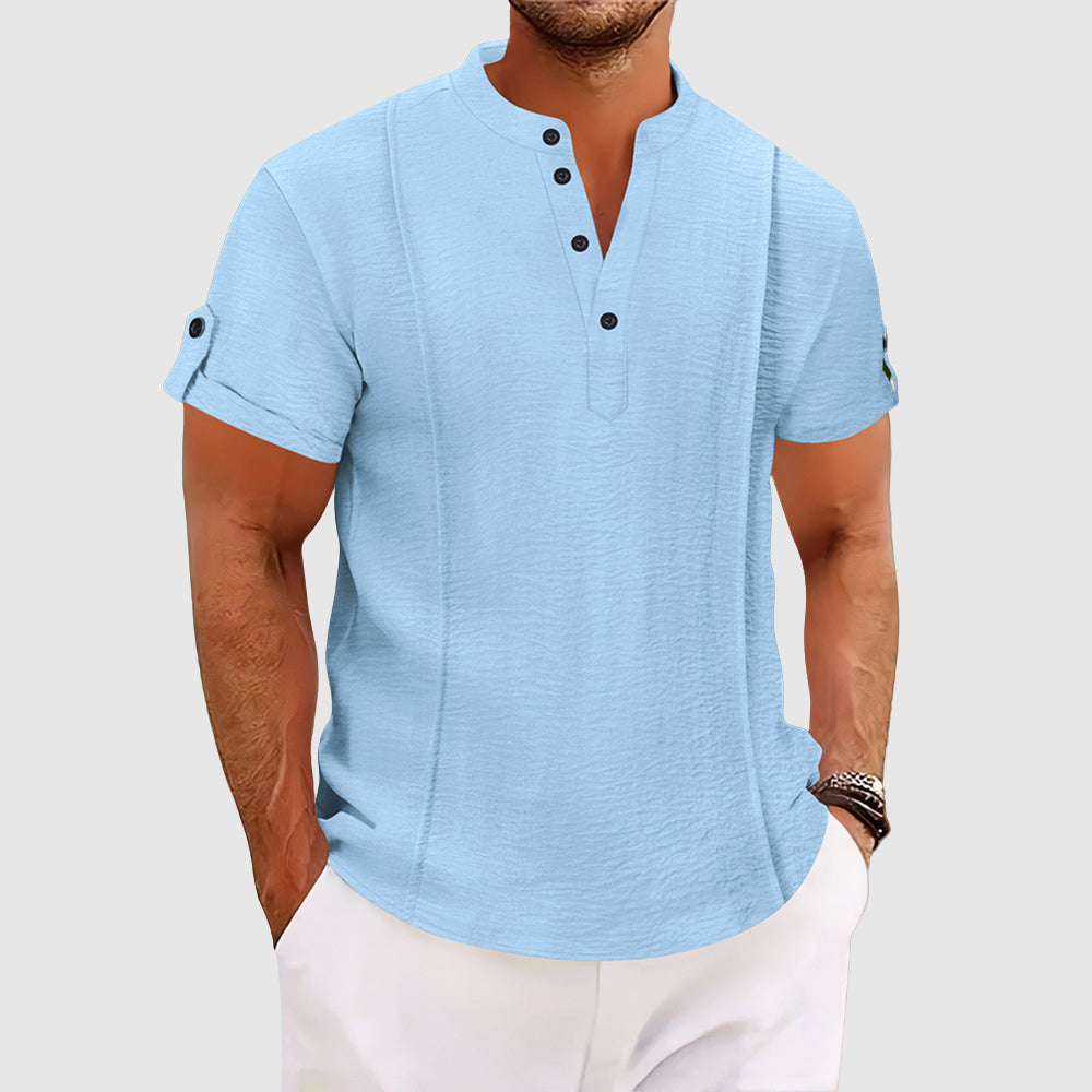 Alessandro Veneti Coastal Breeze Men's Satin-Blend Short Sleeve Comfort Shirt