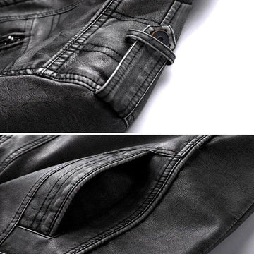 Men's Premium Leather Jacket with Stand Collar & Zippered Chest Pocket - Stylish & Durable Outerwear