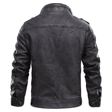 Men's Premium Leather Jacket with Stand Collar & Zippered Chest Pocket - Stylish & Durable Outerwear
