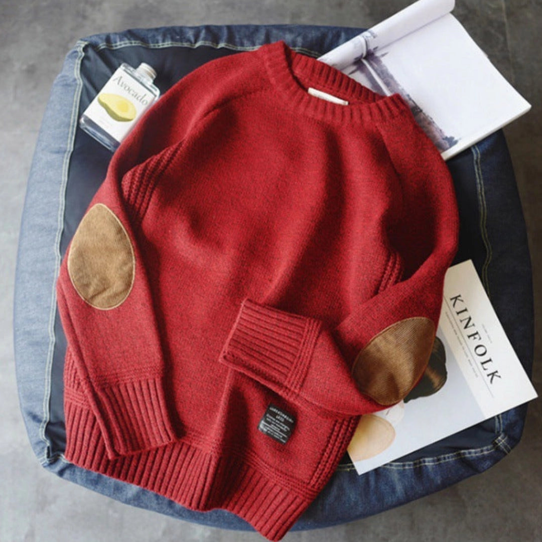 Chic Women's Sweater with Suede Elbow Patches - Cozy Knitwear for Stylish Comfort