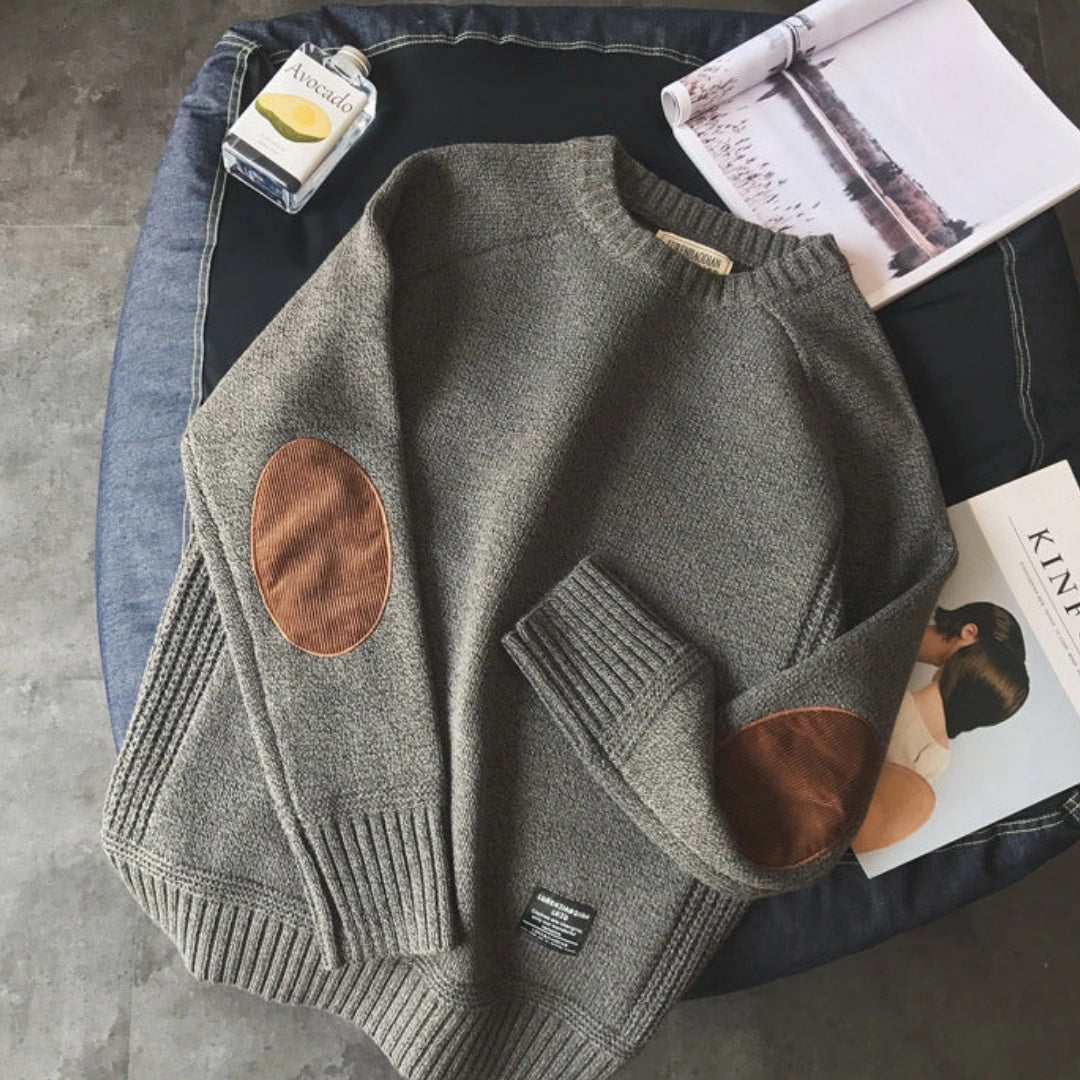 Chic Women's Sweater with Suede Elbow Patches - Cozy Knitwear for Stylish Comfort