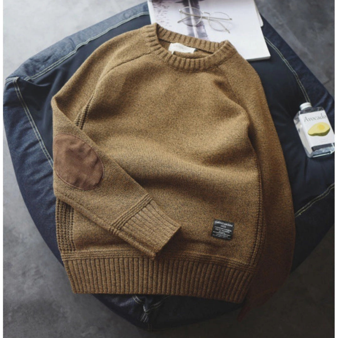 Chic Women's Sweater with Suede Elbow Patches - Cozy Knitwear for Stylish Comfort