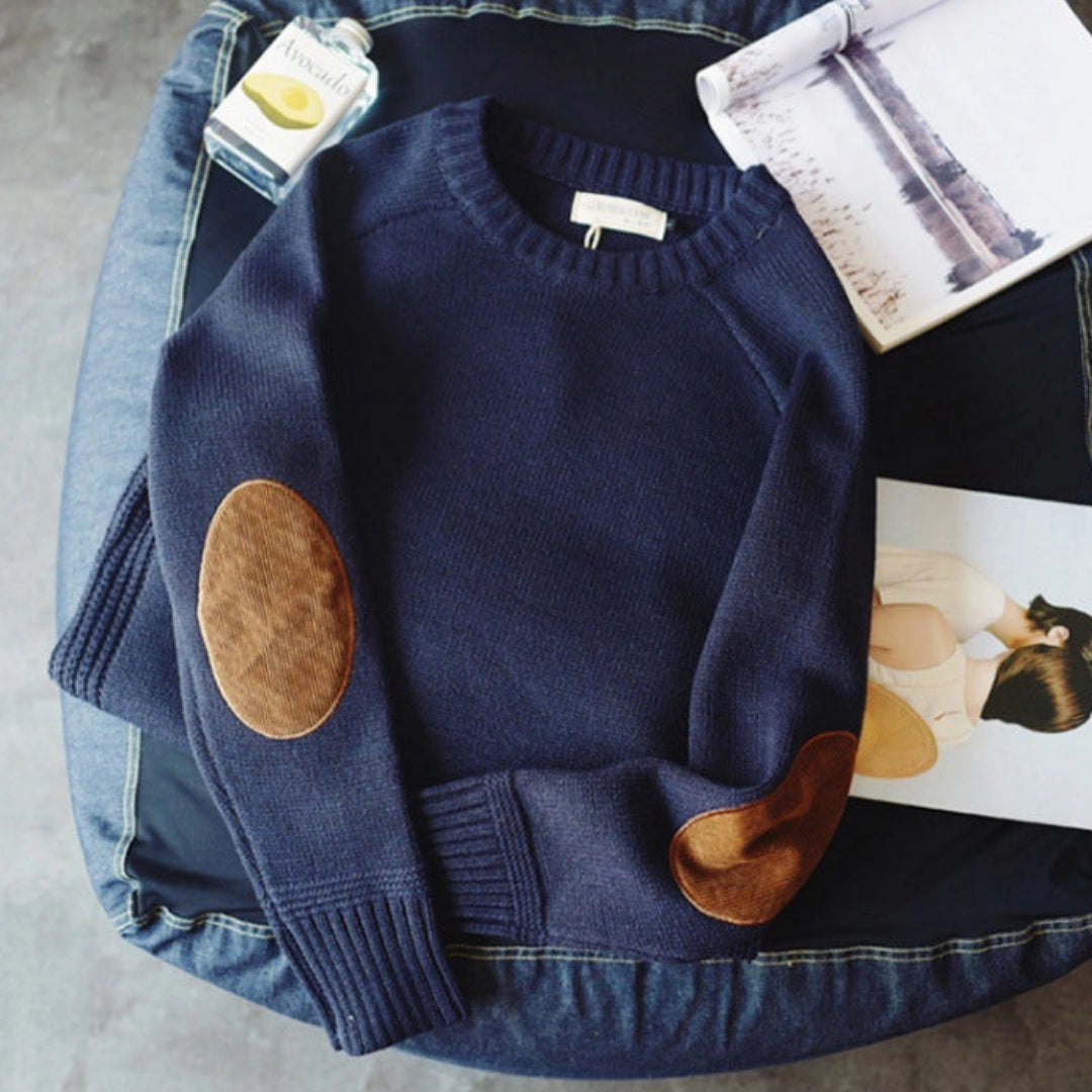 Chic Women's Sweater with Suede Elbow Patches - Cozy Knitwear for Stylish Comfort