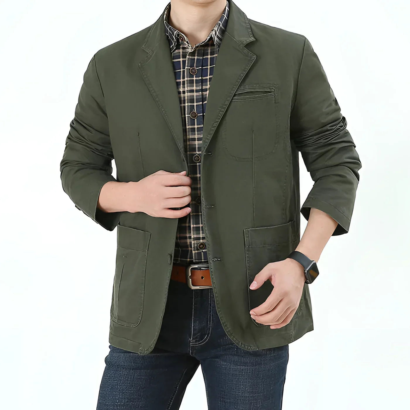 Lightweight Olive Green Men's Casual Blazer - Stylish Spring Jacket for Versatile Outfits