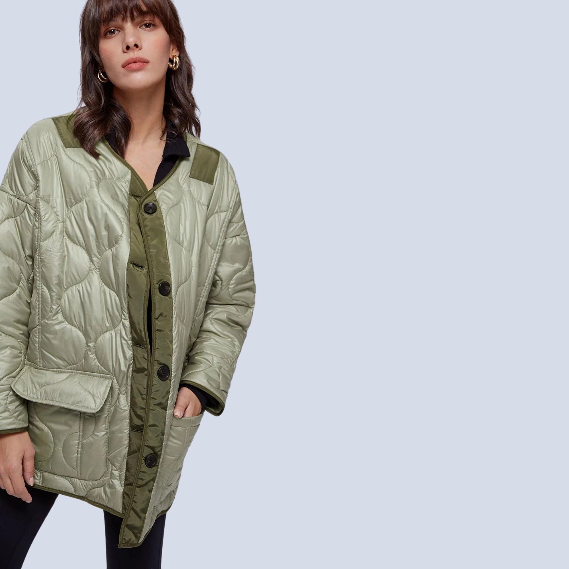 Lightweight Oversized Green Women's Quilted Puffer Jacket - Casual Autumn Outerwear