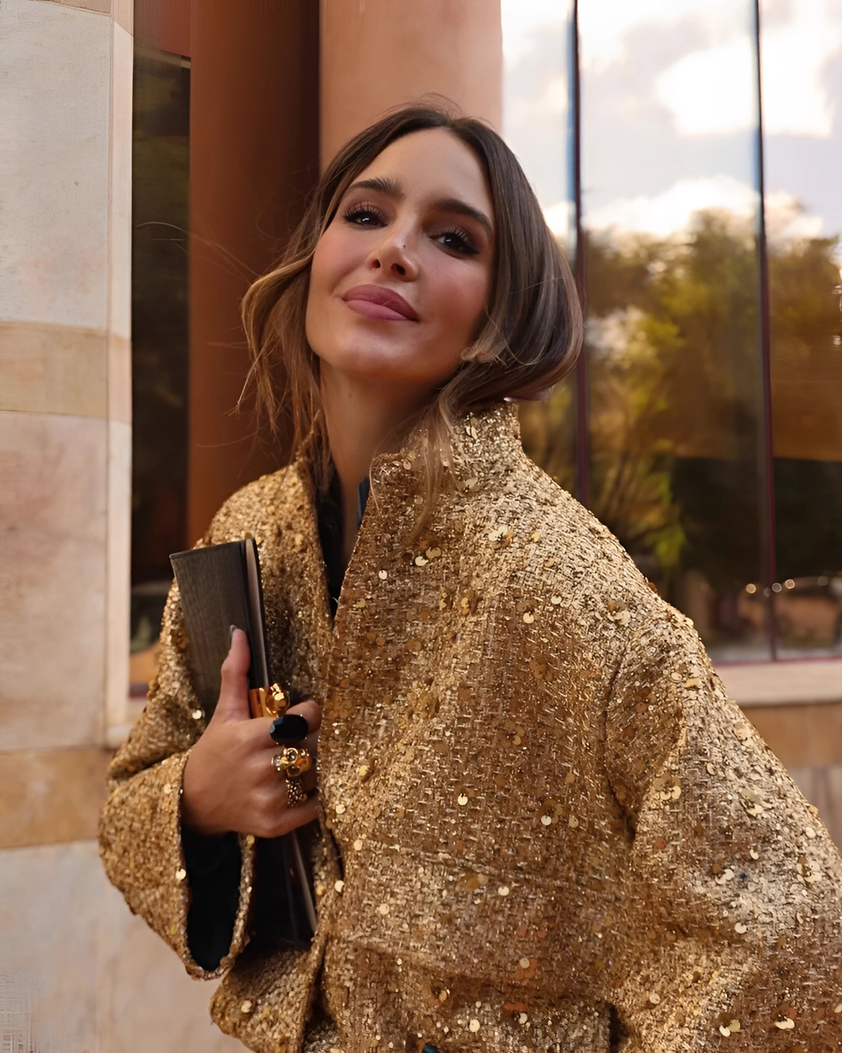 Chic Women's Textured Gold Metallic Bomber Jacket - Stylish Outerwear for Every Occasion