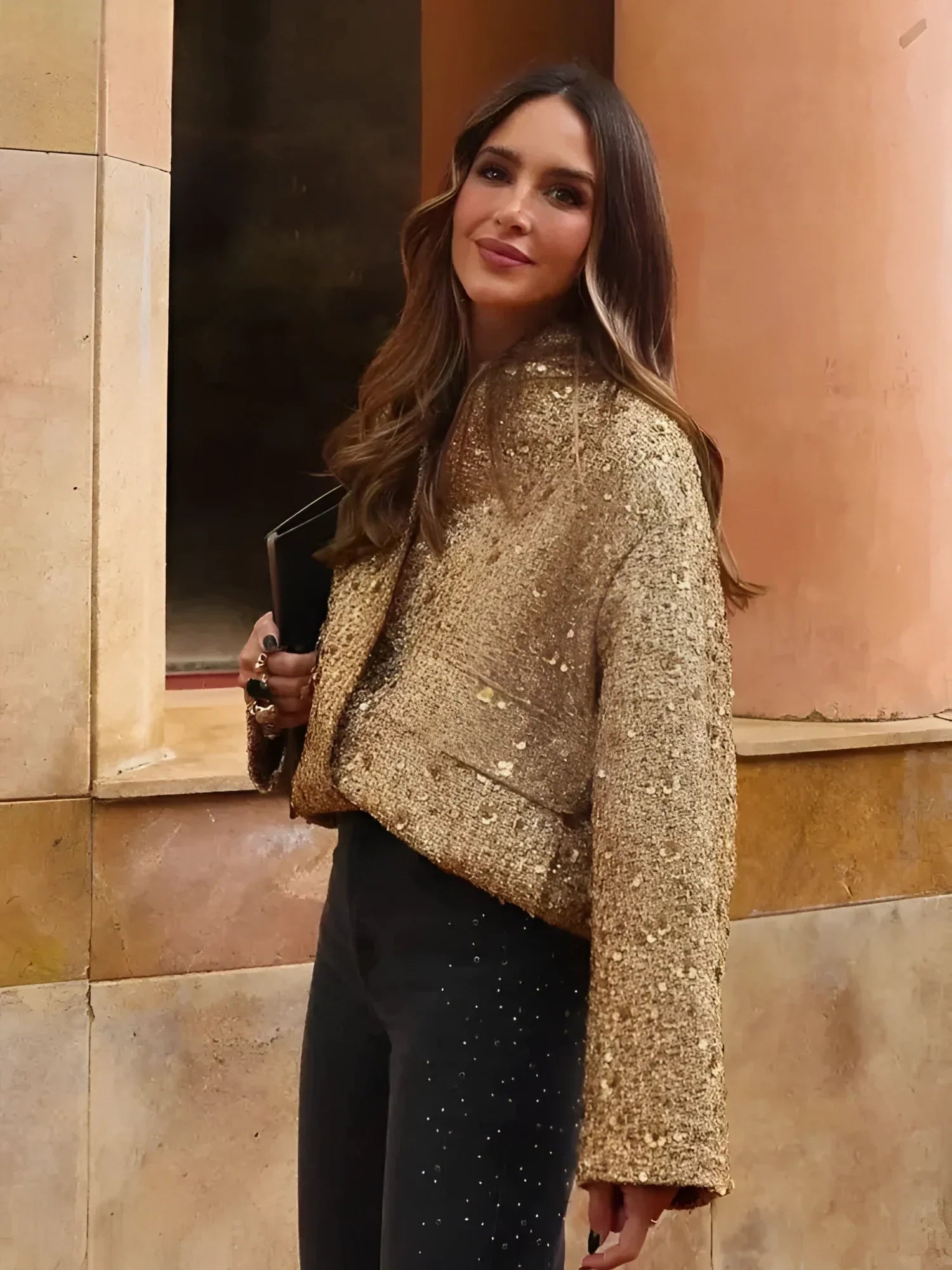 Chic Women's Textured Gold Metallic Bomber Jacket - Stylish Outerwear for Every Occasion