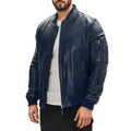 Blaze Ma-1 Blue Leather Bomber Jacket