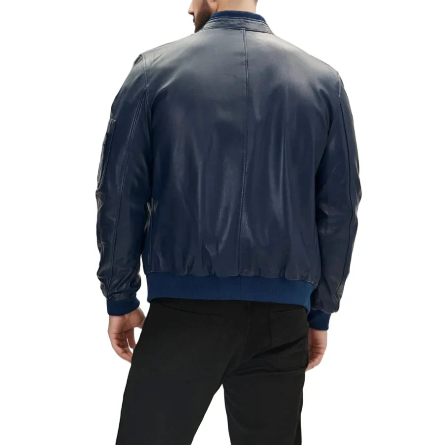 Blaze Ma-1 Blue Leather Bomber Jacket