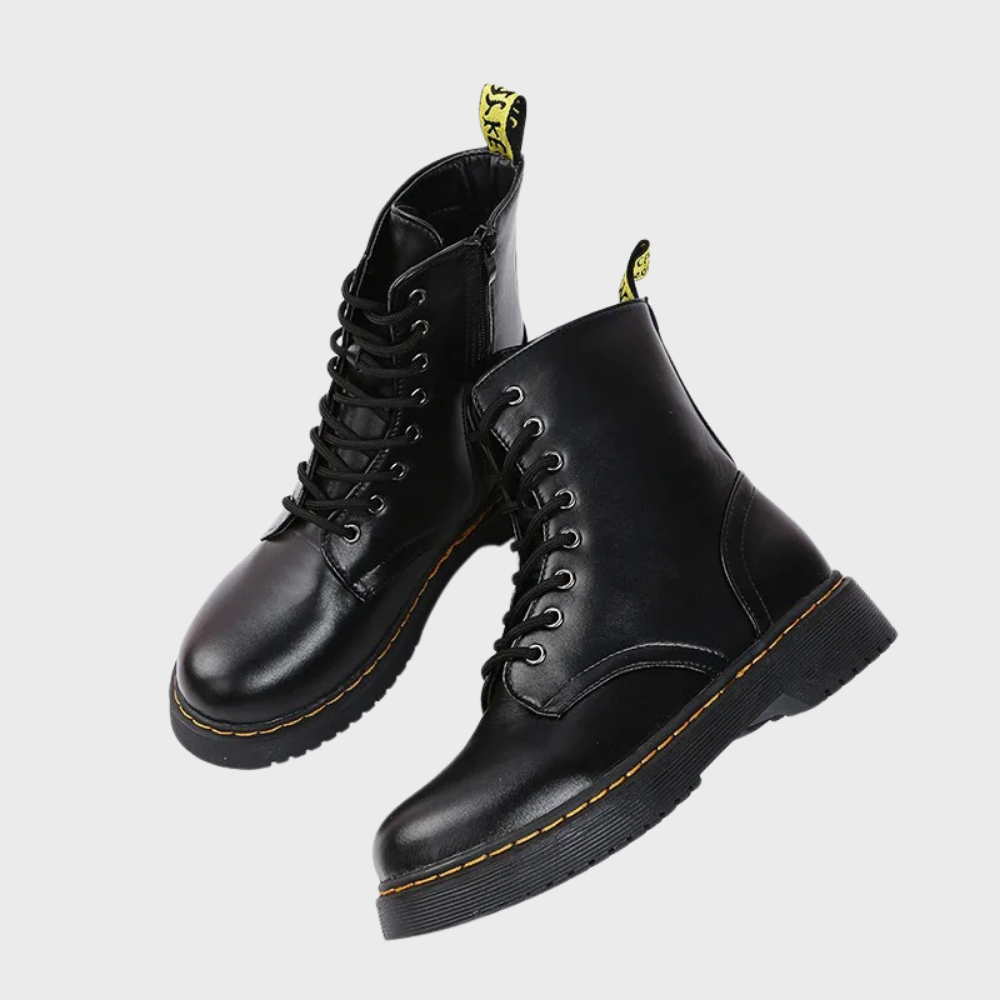 Women's Lace-Up Combat Boots with Durable Sole & Side Zipper - Stylish & Comfortable Footwear for Everyday Wear
