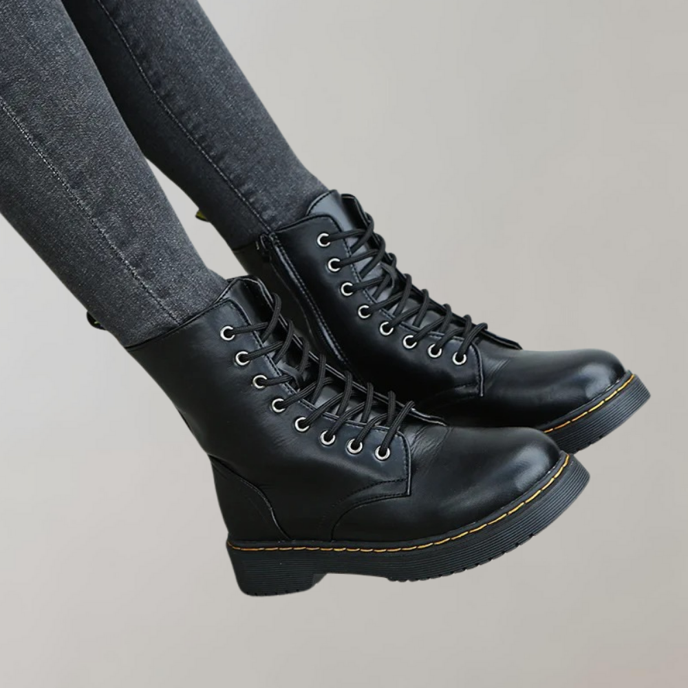 Women's Lace-Up Combat Boots with Durable Sole & Side Zipper - Stylish & Comfortable Footwear for Everyday Wear