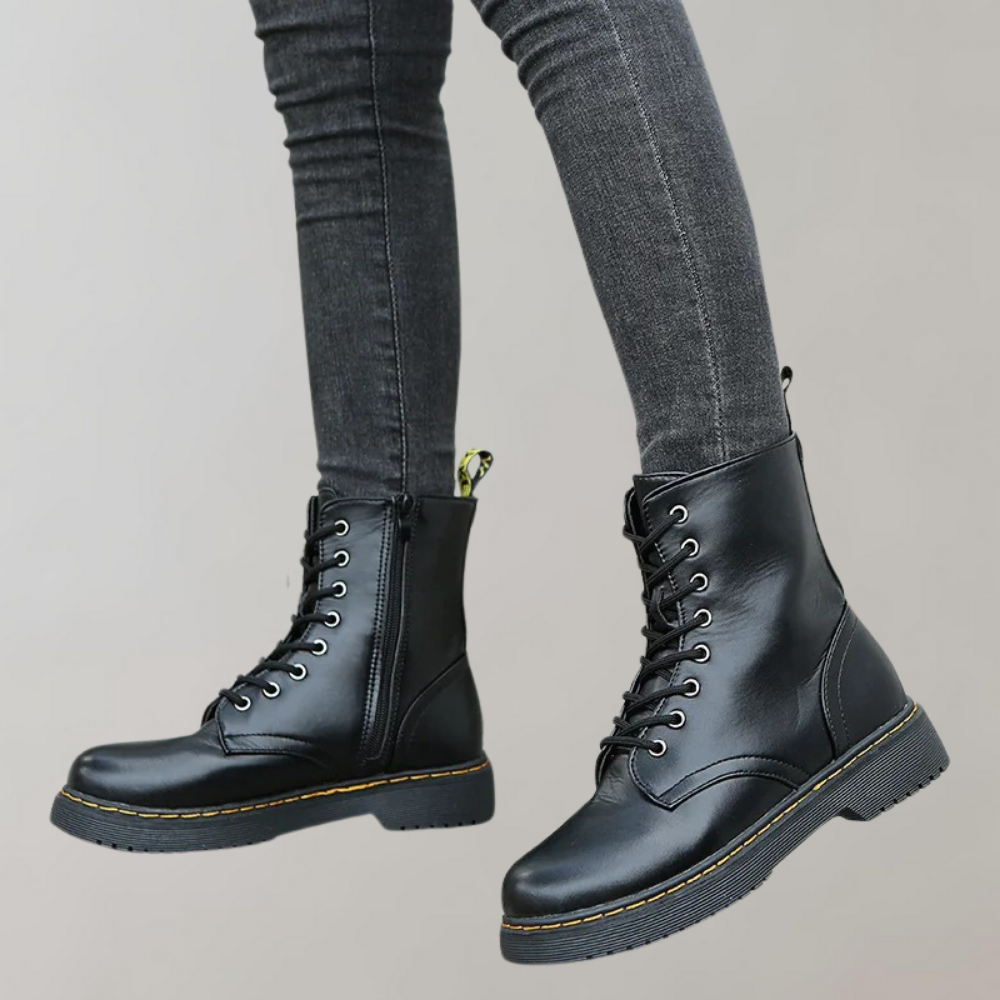 Women's Lace-Up Combat Boots with Durable Sole & Side Zipper - Stylish & Comfortable Footwear for Everyday Wear