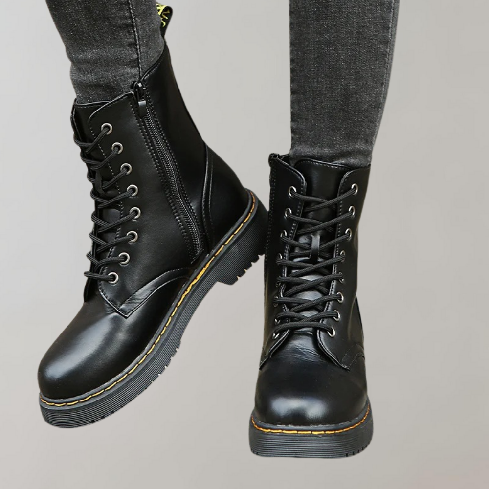 Women's Lace-Up Combat Boots with Durable Sole & Side Zipper - Stylish & Comfortable Footwear for Everyday Wear