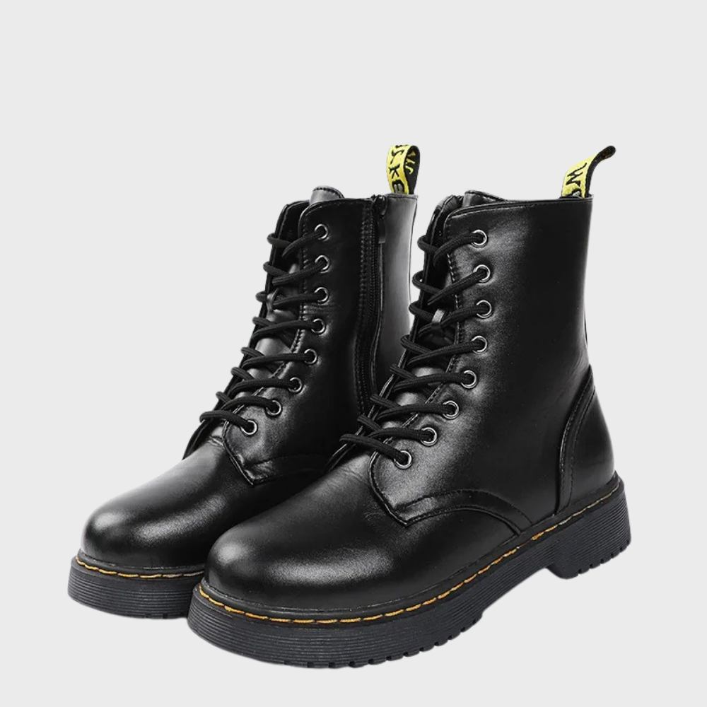 Women's Lace-Up Combat Boots with Durable Sole & Side Zipper - Stylish & Comfortable Footwear for Everyday Wear