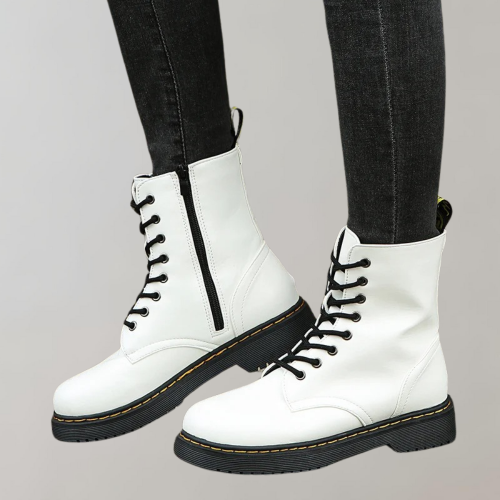 Women's Lace-Up Combat Boots with Durable Sole & Side Zipper - Stylish & Comfortable Footwear for Everyday Wear