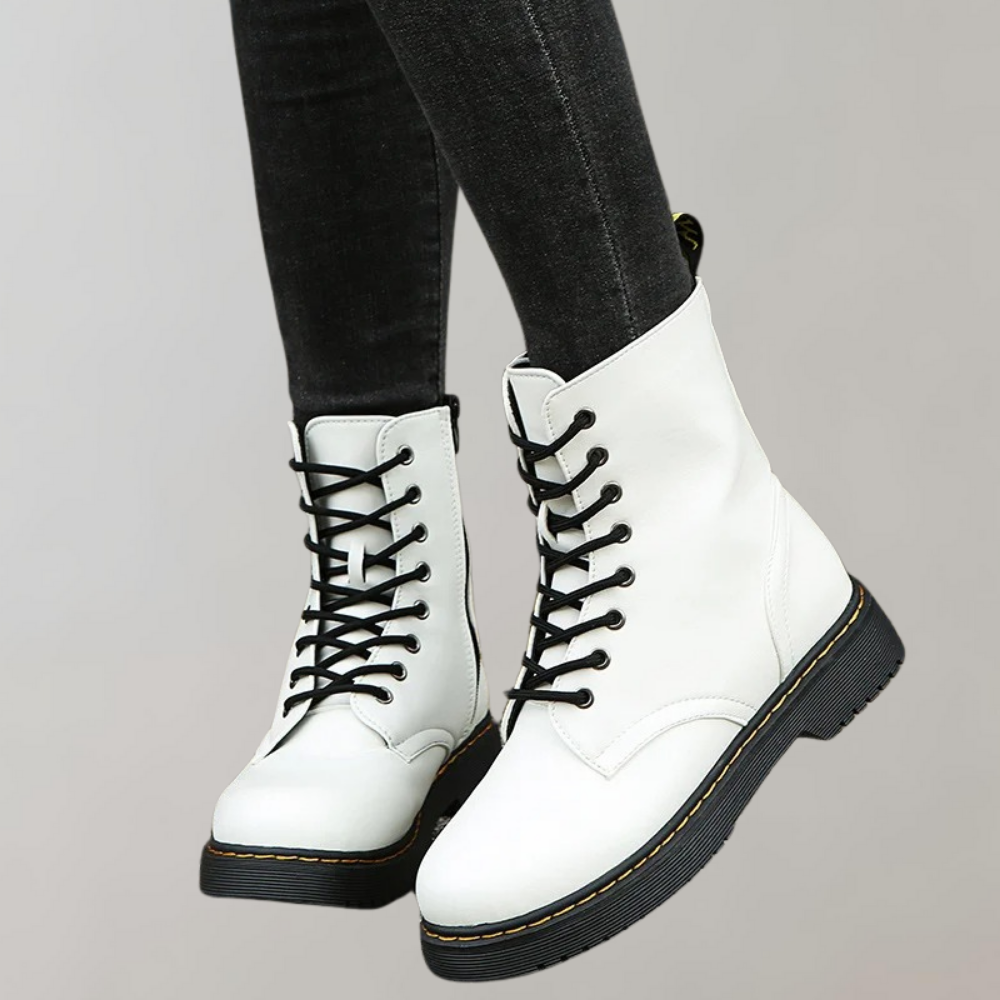 Women's Lace-Up Combat Boots with Durable Sole & Side Zipper - Stylish & Comfortable Footwear for Everyday Wear