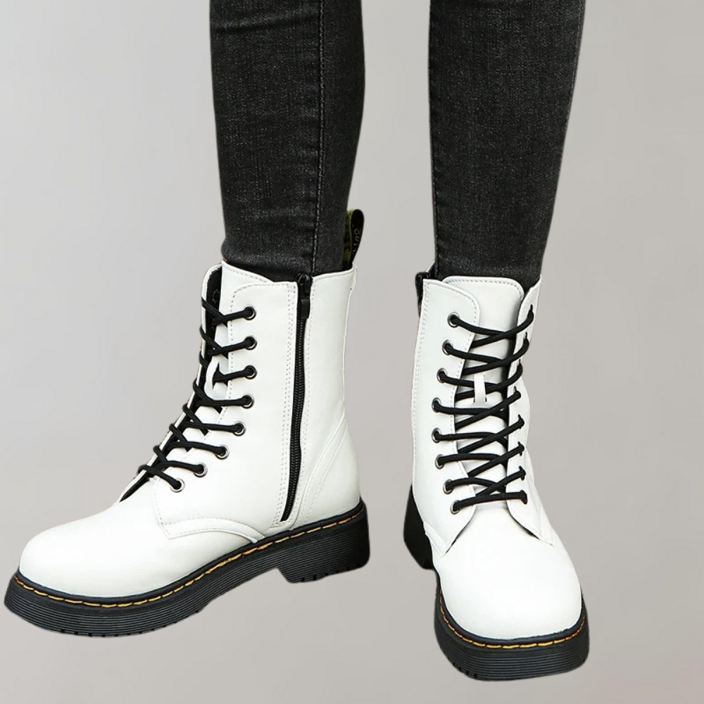 Women's Lace-Up Combat Boots with Durable Sole & Side Zipper - Stylish & Comfortable Footwear for Everyday Wear