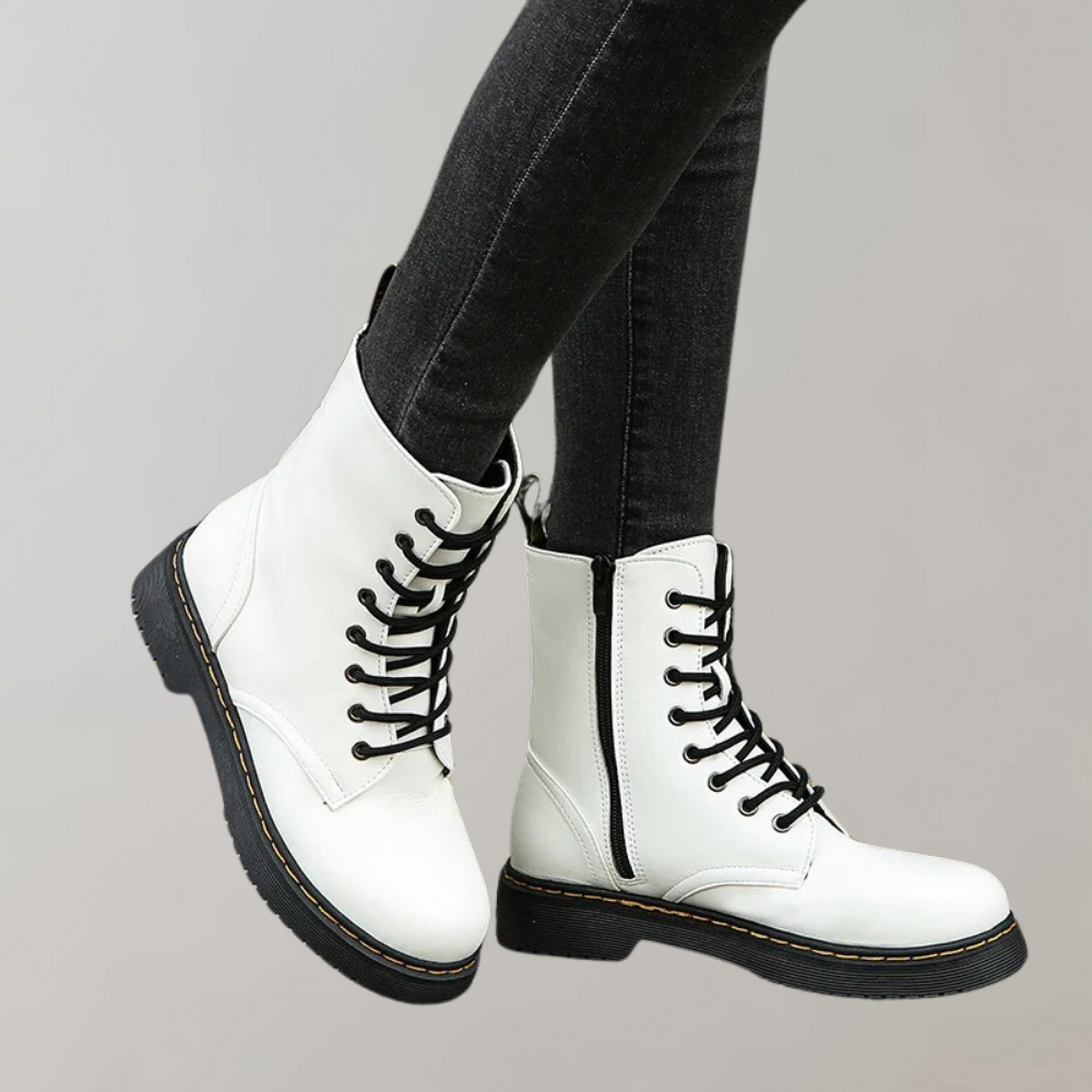 Women's Lace-Up Combat Boots with Durable Sole & Side Zipper - Stylish & Comfortable Footwear for Everyday Wear