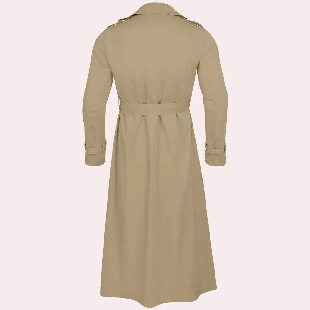 Men's Classic Double-Breasted Long Trench Coat with Belt - Stylish & Timeless Outerwear for All Seasons