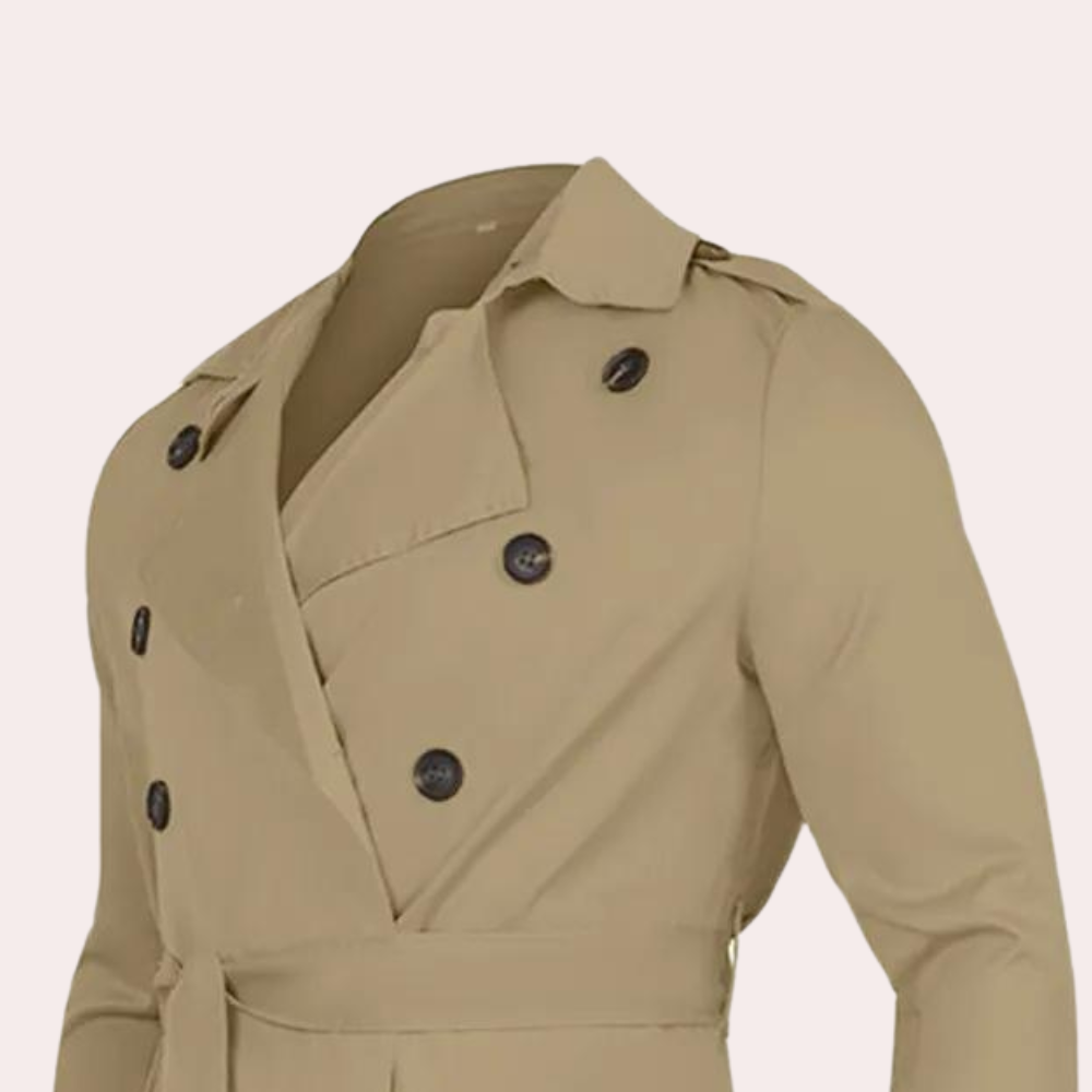 Men's Classic Double-Breasted Long Trench Coat with Belt - Stylish & Timeless Outerwear for All Seasons