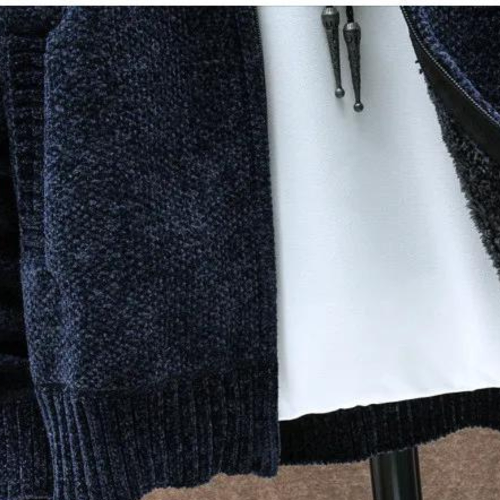 Men's Striped Fleece-Lined Zip Hoodie with Adjustable Drawstring Hood – Cozy & Stylish Outerwear for Fall/Winter