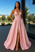 Elegant Dress Satin Evening Gown with Front Slit