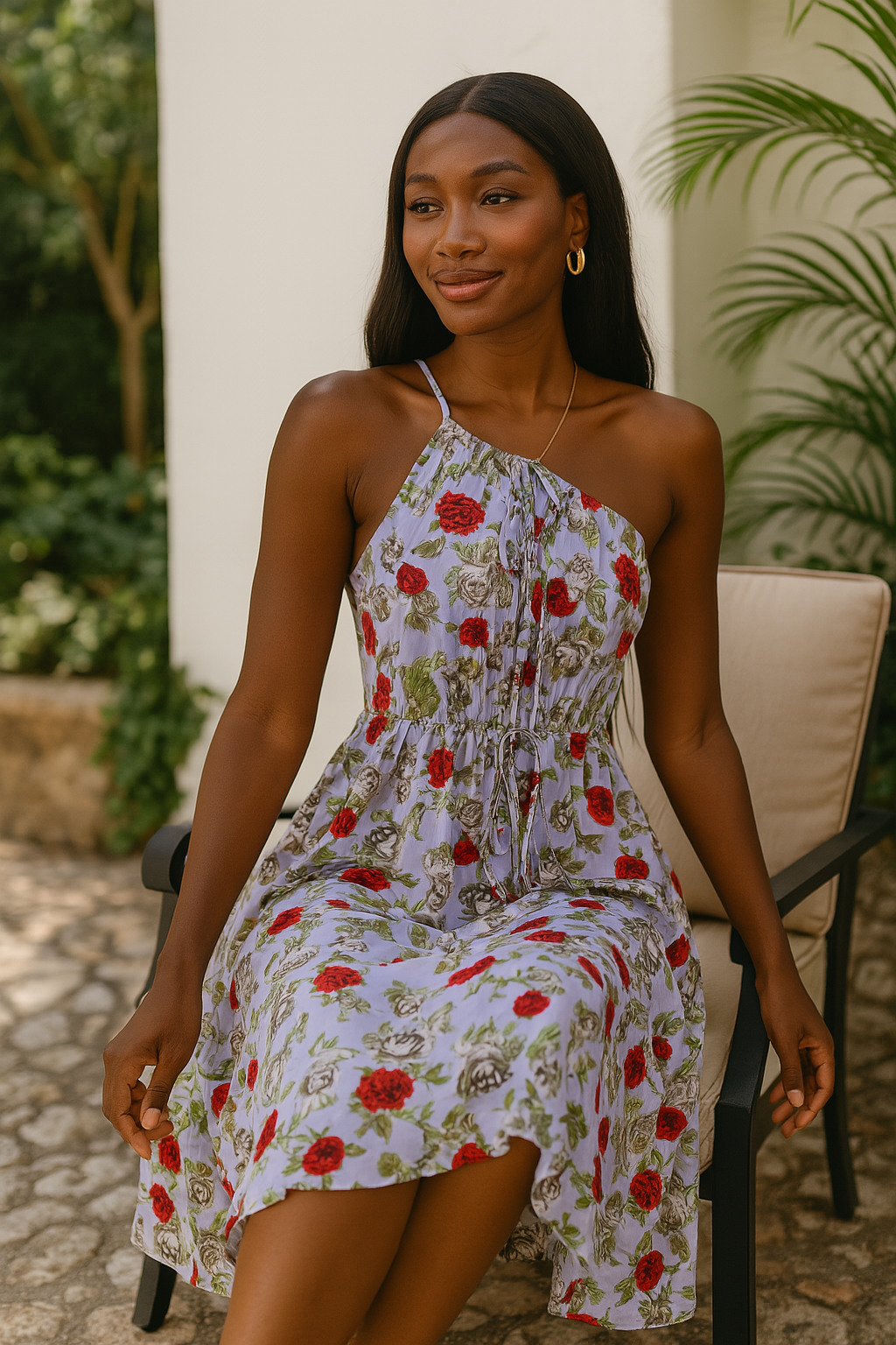 Floral Shirred Bodice Midi Dress – Lavender & Roses