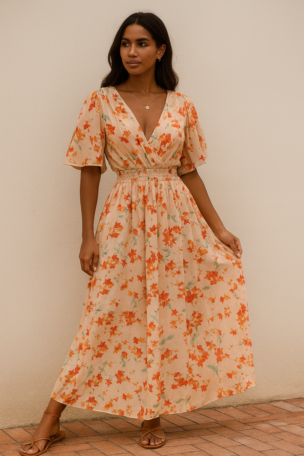 Caribbean Floral Midi Dress