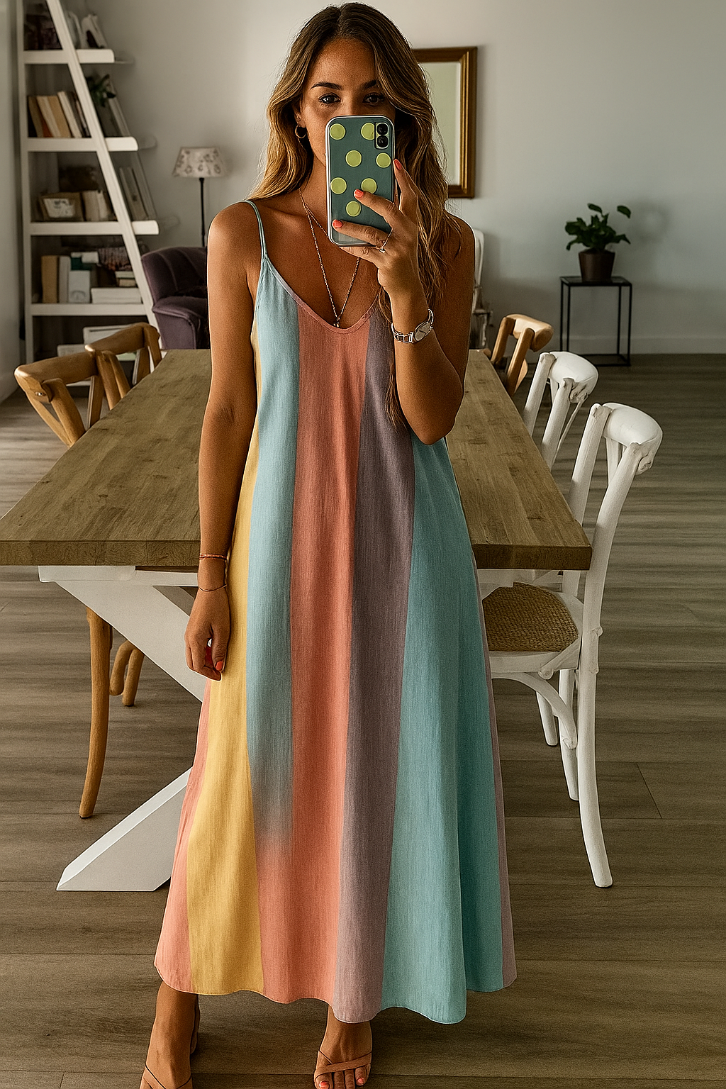 Boho Pastel Striped Maxi Dress