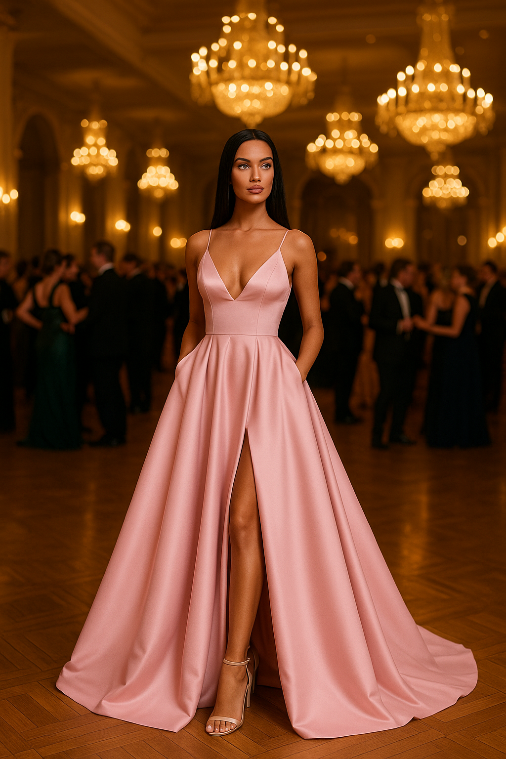 Elegant Dress Satin Evening Gown with Front Slit